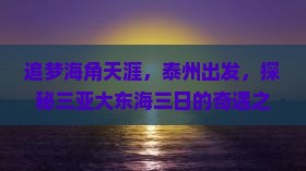 追梦海角天涯，泰州出发，探秘三亚大东海三日的奇遇之旅！