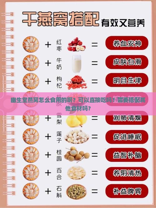 幽生堂燕窝怎么食用的啊？可以直接吃吗？需要搭配其他食材吗？